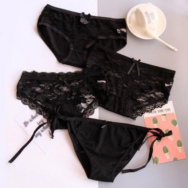 4 Pieces Black Lace Nylon Panties - product image 2