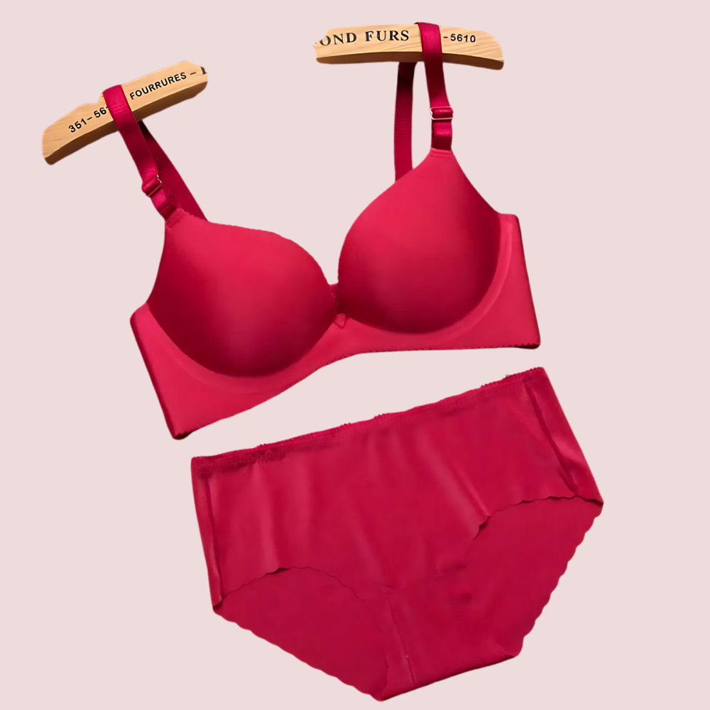 Red Seamless Underwired Lace Bra Panty Set - product image 1